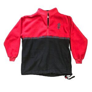 Vtg American Sportif Fleece Jacket Quarter Zip Large Red Black Aztec Drawstring